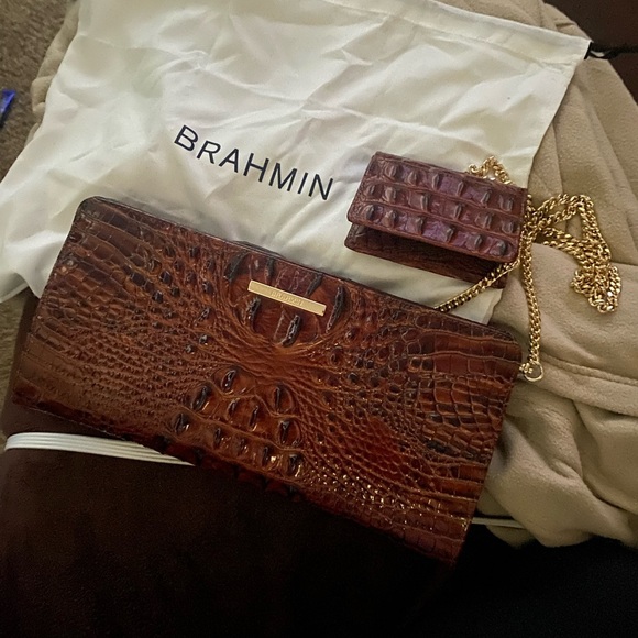 2 piece Brahmin crossbody/clutch and small card wallet Pecan Melbourne - Picture 7 of 10